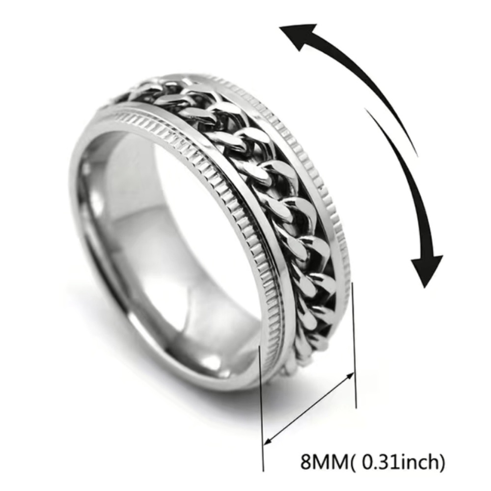 Silver Chain Anxiety Fidget Spinner Ring - Picture 4 of 6